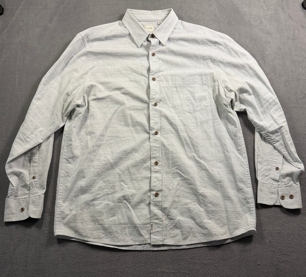 Rowm Mens Large White Gray Fine Stripe Long Sleeve Button Up Casual Shirt L
